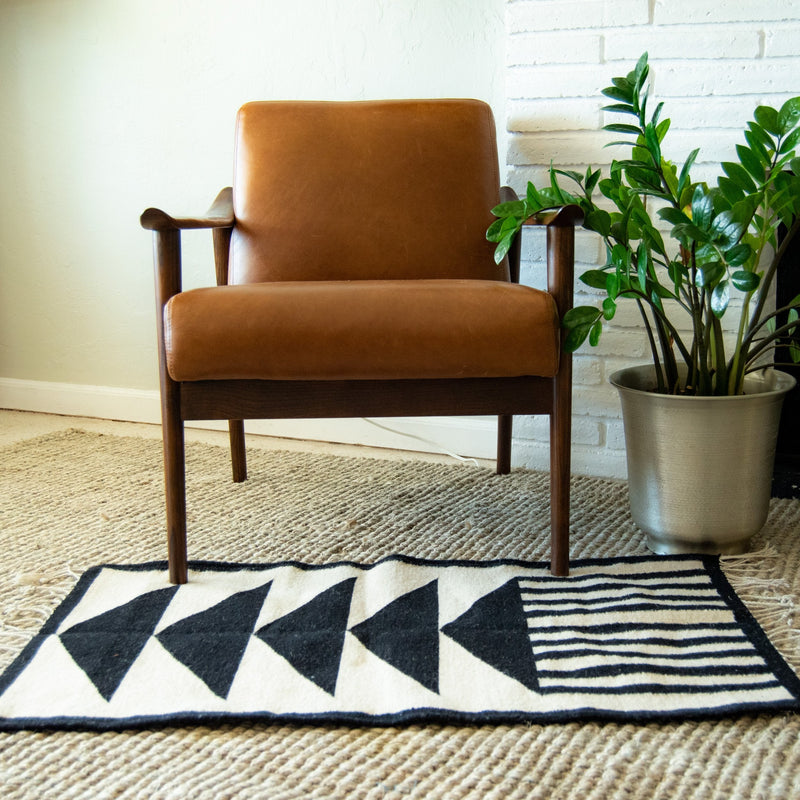 Mitla Asymmetric Black and White Wool Rug.